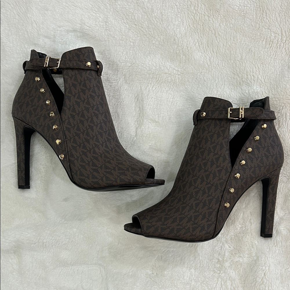 MICHAEL Michael Kors Dark Brown Heeled Boots with Gold Studs